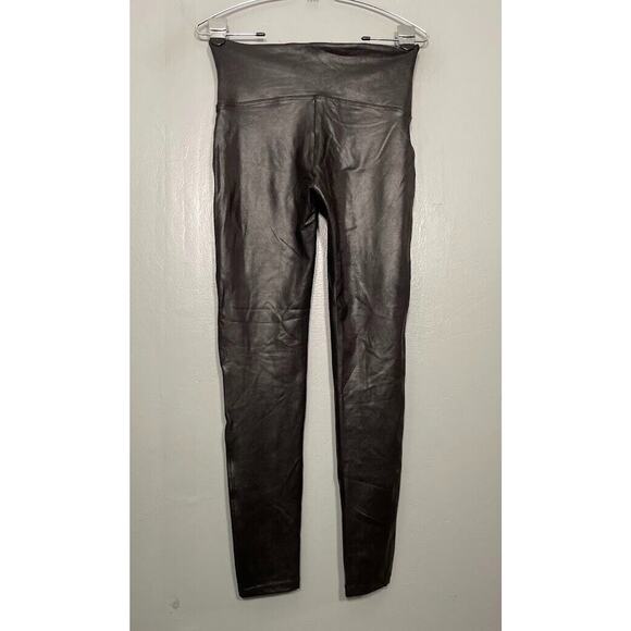 Spanx Size Large Black Faux Leather Leggings Slimming Shaping Ankle Cyber Goth - Picture 4 of 12